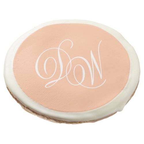 Peach Wedding Monogram 2 Initials Elegant Script  Sugar Cookie