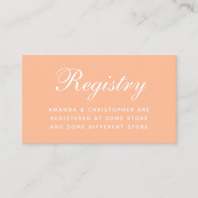 Peach Wedding Registry Calligraphy Enclosure Card (Front)