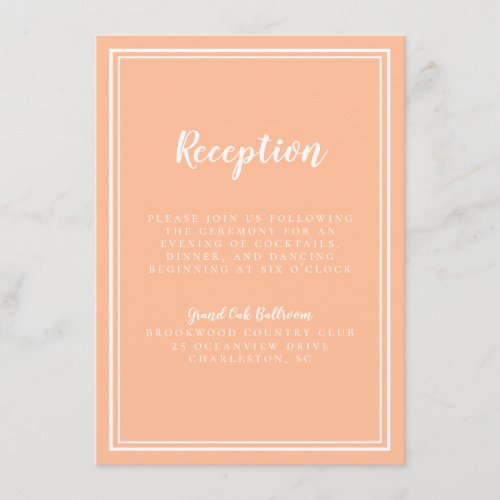 Peach Wedding Simple Modern Reception Traditional Enclosure Card