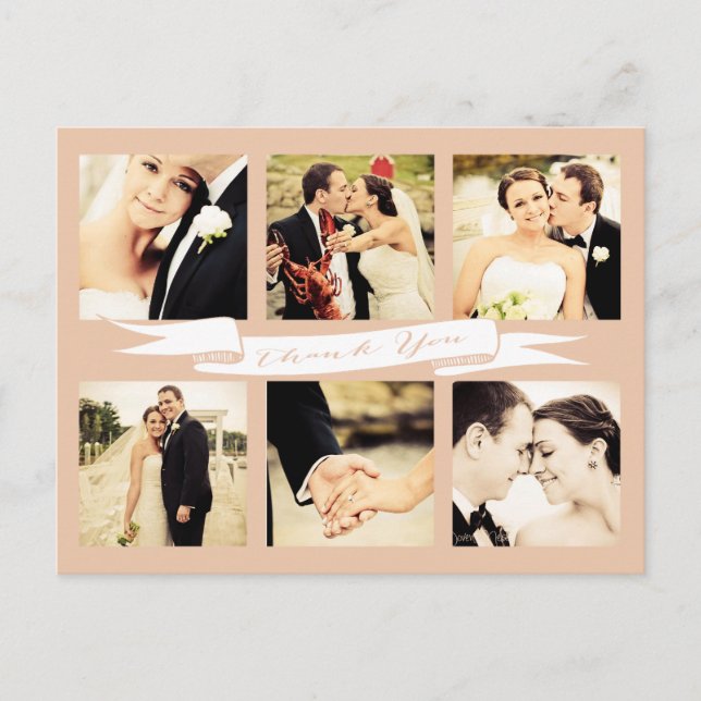 Peach Wedding Thank You Banner Typography Photo Postcard (Front)