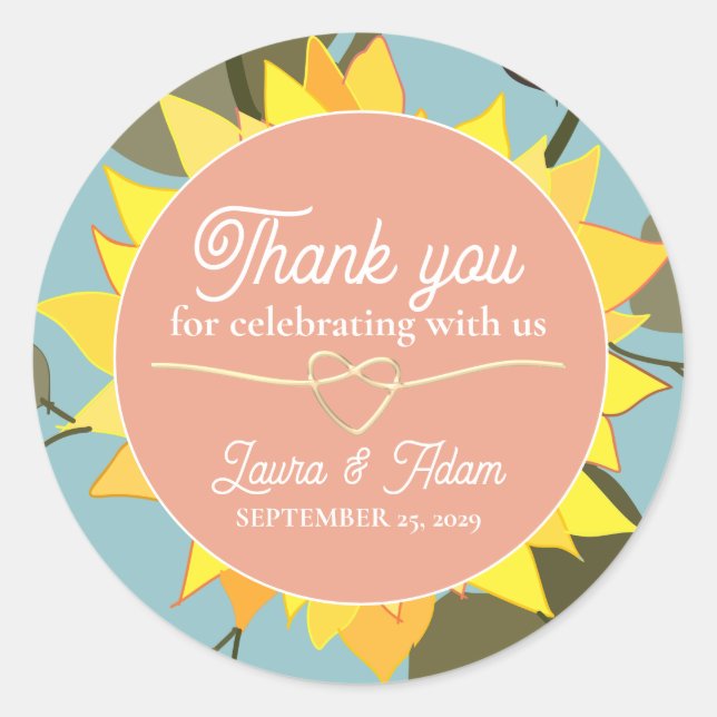 Peach Wedding Thank You Classic Round Sticker (Front)