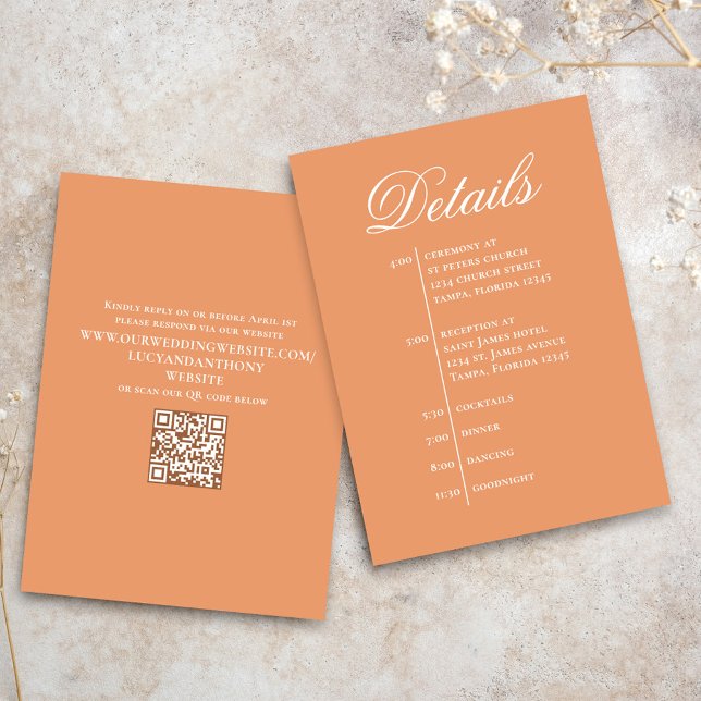 Peach Wedding Timeline Details Simple RSVP Enclosure Card (Peach wedding details card with simple timeline.)