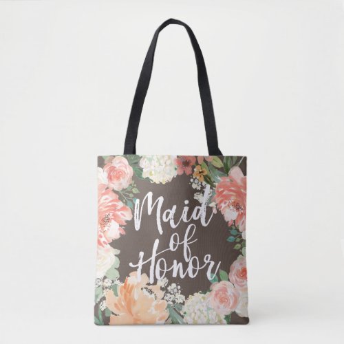 Peach Wedding Watercolor Floral Maid of Honor Tote Bag