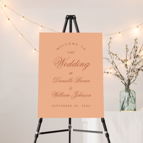 Peach Wedding Welcome Simple Brown Calligraphy  Foam Board