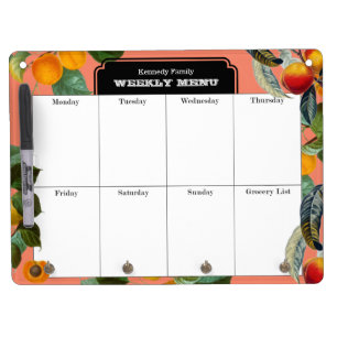 Peach Weekly Menu Meal Planner Notepad Dry Erase Board With Keychain Holder