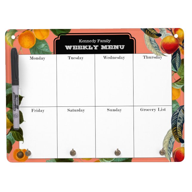 Peach Weekly Menu Meal Planner Notepad Dry Erase Board With Keychain Holder (Front)