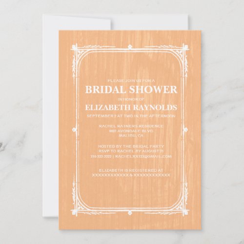 Peach Western Barn Wood Bridal Shower Invitations