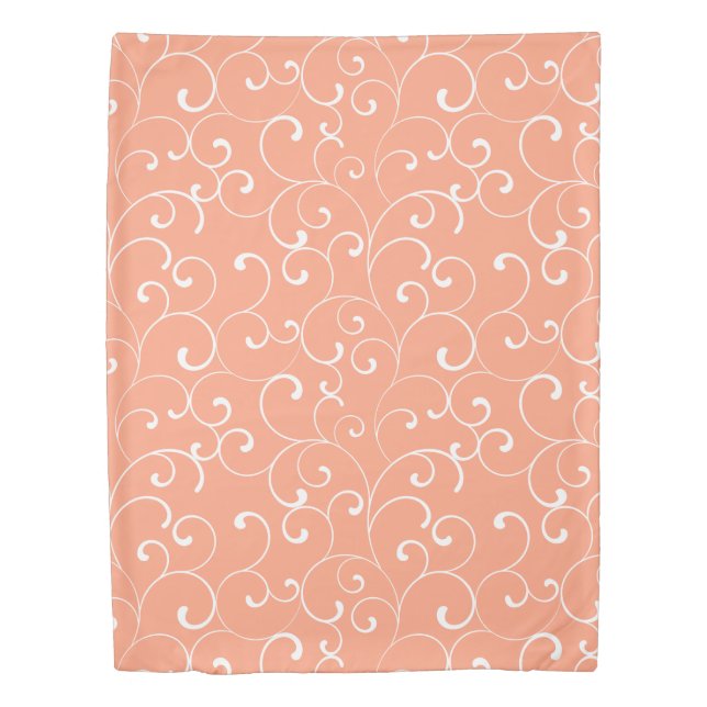 Peach Whimsical Curls Pattern Duvet Cover (Front)