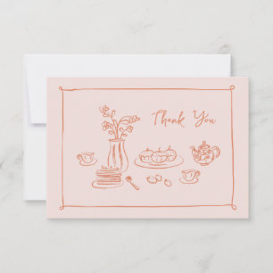 Peach Whimsical Doodle Hand-Drawn Bridal Shower Thank You Card
