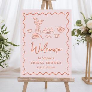 Peach Whimsical Doodle Hand Drawn Welcome Sign