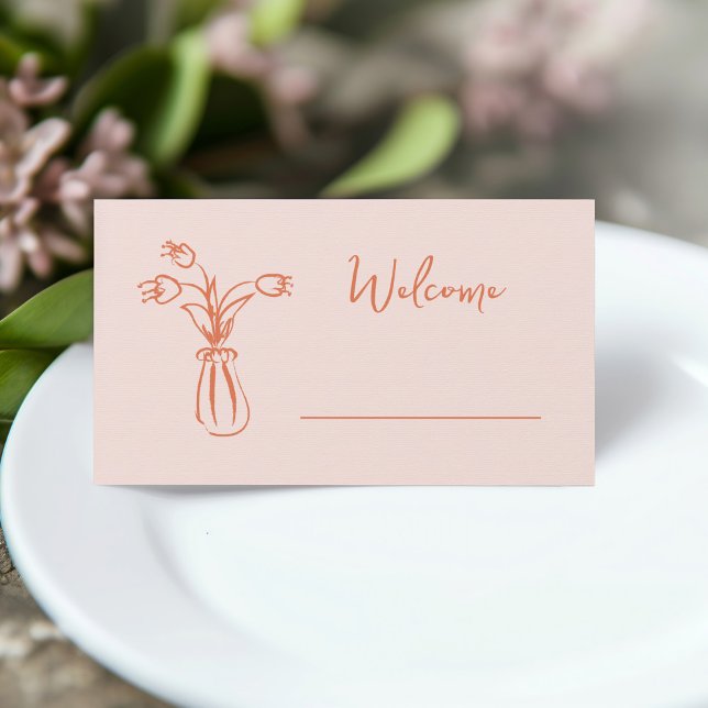 Peach Whimsical Scribble Doodle Bridal Shower Place Card (Creator Uploaded)
