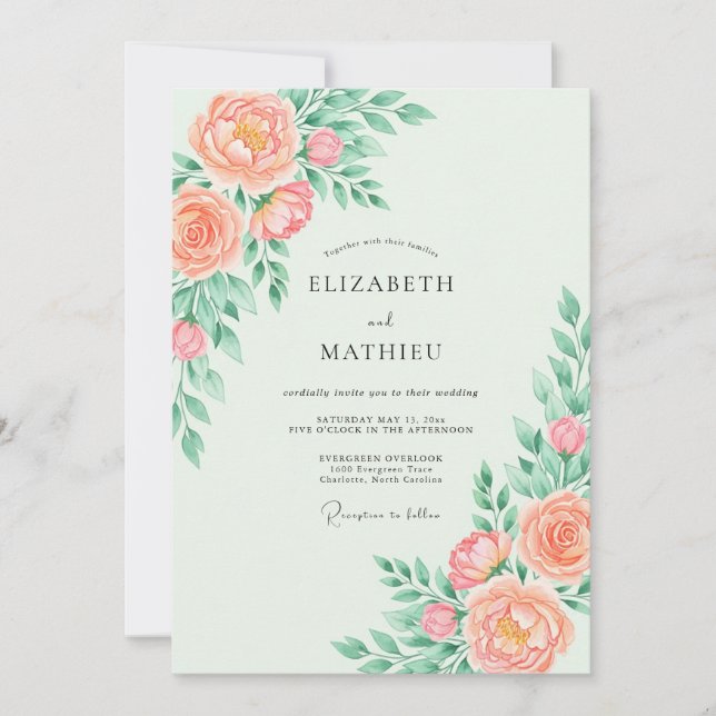 Peach Whimsical Spring Wedding Invitation (Front)