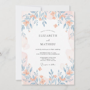 Peach Whimsical Wildflower Wedding Invitation