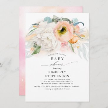 Peach White and Pink Floral Bohemian Baby Shower Invitation