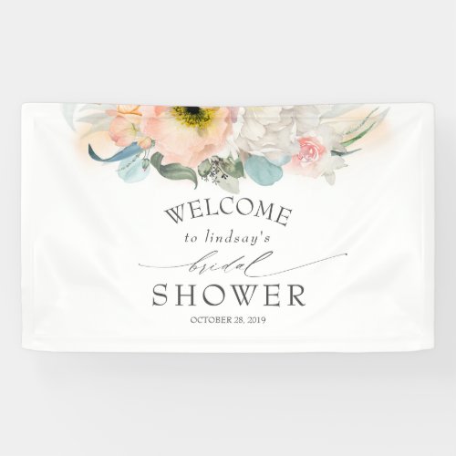 Peach White and Pink Floral Bridal Shower Banner