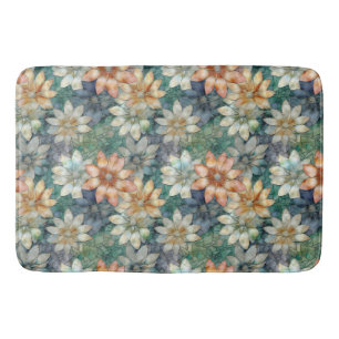 Peach White Blue Green Floral Bath Mat