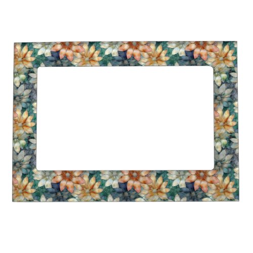 Peach White Blue Green Floral Magnetic Frame