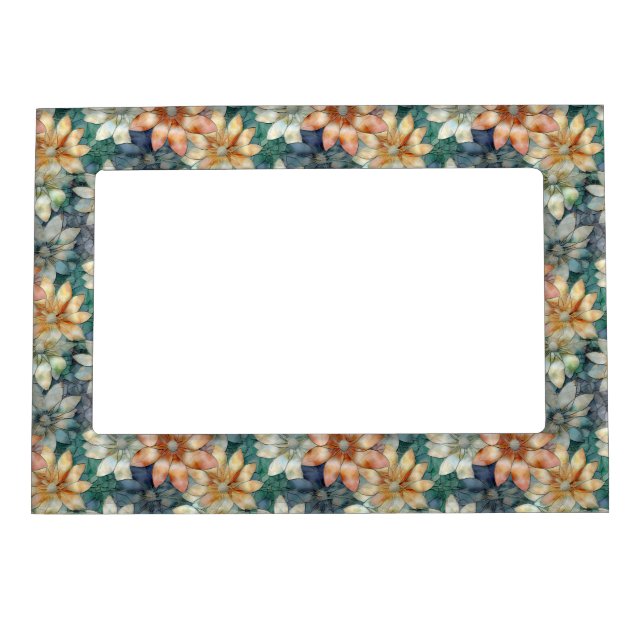 Peach White Blue Green Floral Magnetic Frame (Front)