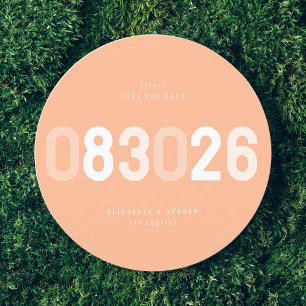 Peach White Bold Modern Round Big Date Photo Save The Date