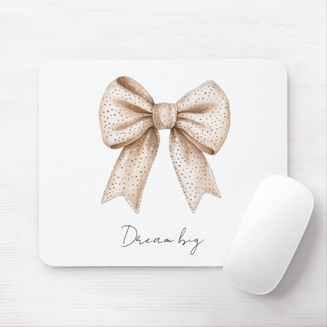 Peach White Bow Mouse Pad (With Mouse)