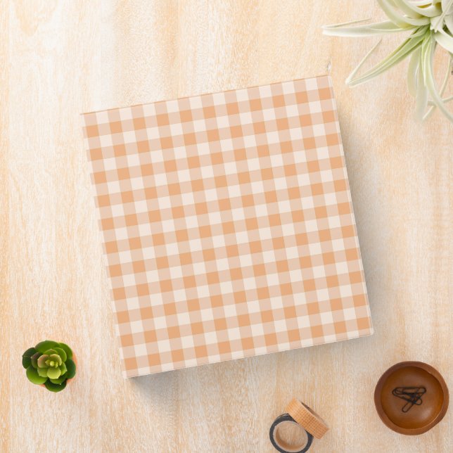 Peach White Checkered Gingham Pattern 3 Ring Binder (In Situ)