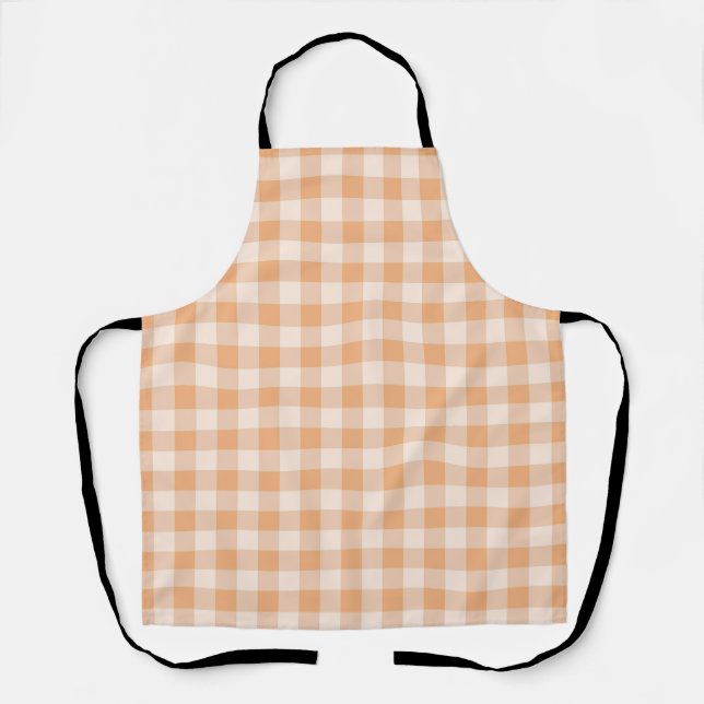 Peach White Checkered Gingham Pattern Apron (Front)
