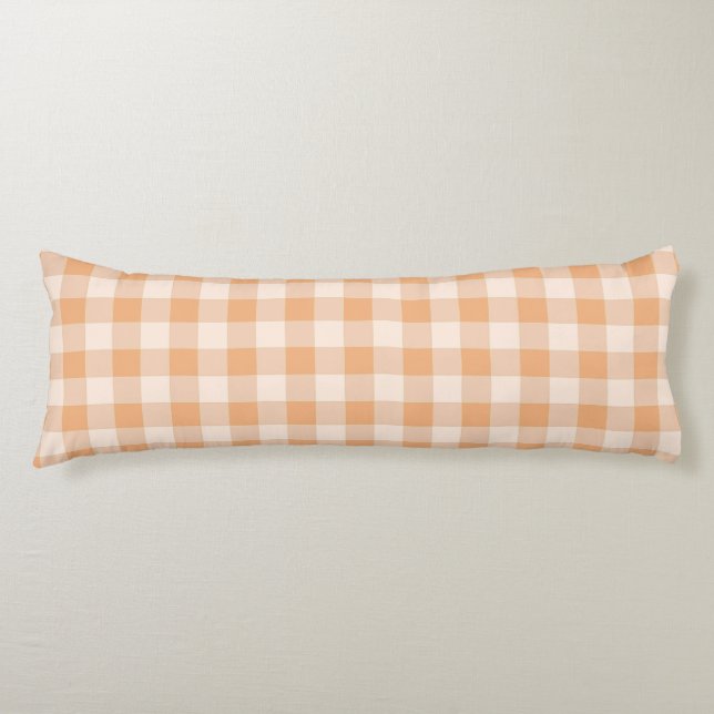 Peach White Checkered Gingham Pattern Body Pillow (Front)