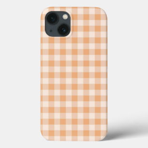 Peach White Checkered Gingham Pattern iPhone 13 Case
