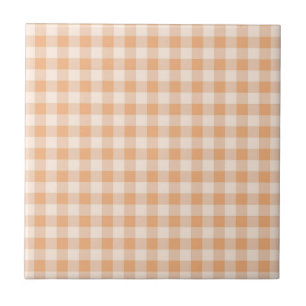 Peach White Checkered Gingham Pattern Ceramic Tile