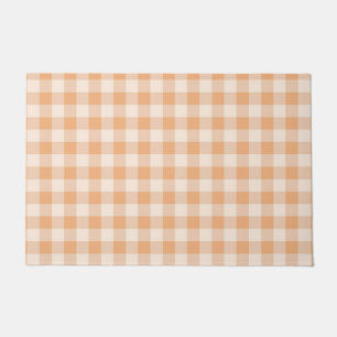 Peach White Checkered Gingham Pattern Doormat