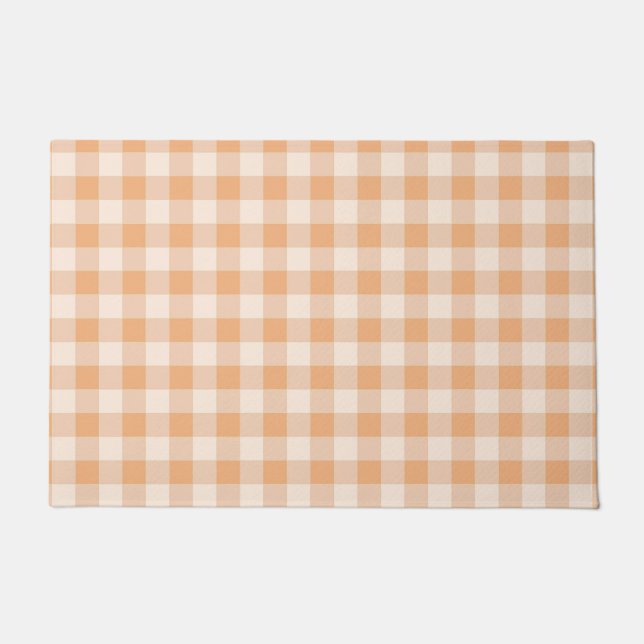 Peach White Checkered Gingham Pattern Doormat (Front)