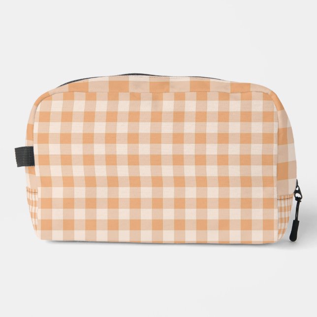 Peach White Checkered Gingham Pattern Dopp Kit (Front)