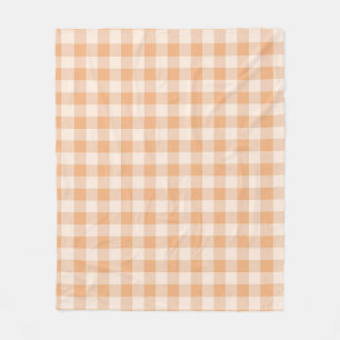 Peach White Checkered Gingham Pattern Fleece Blanket