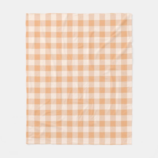 Peach White Checkered Gingham Pattern Fleece Blanket (Front)