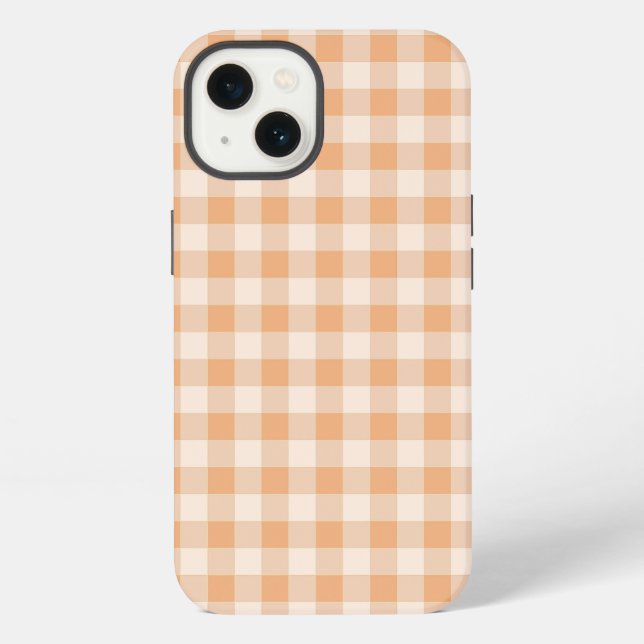 Peach White Checkered Gingham Pattern Iphone Case (Back)