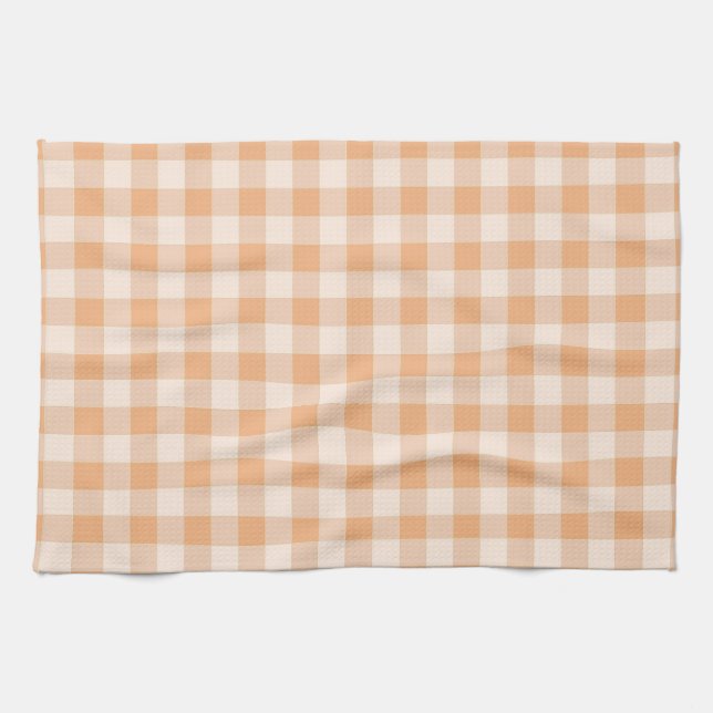 Peach White Checkered Gingham Pattern Kitchen Towel (Horizontal)