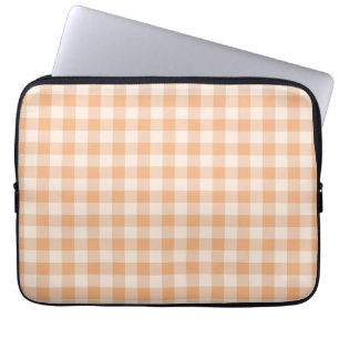 Peach White Checkered Gingham Pattern Laptop Sleeve