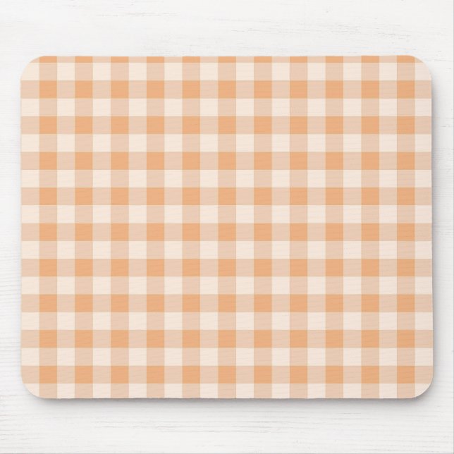 Peach White Checkered Gingham Pattern Mouse Pad (Front)