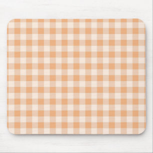 Peach White Checkered Gingham Pattern Mouse Pad