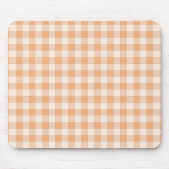 Peach White Checkered Gingham Pattern Mouse Pad (Front)