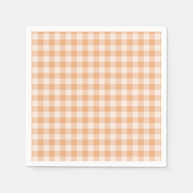 Peach White Checkered Gingham Pattern Napkins (Front)