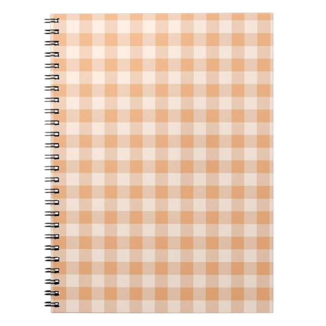 Peach White Checkered Gingham Pattern Notebook (Front)