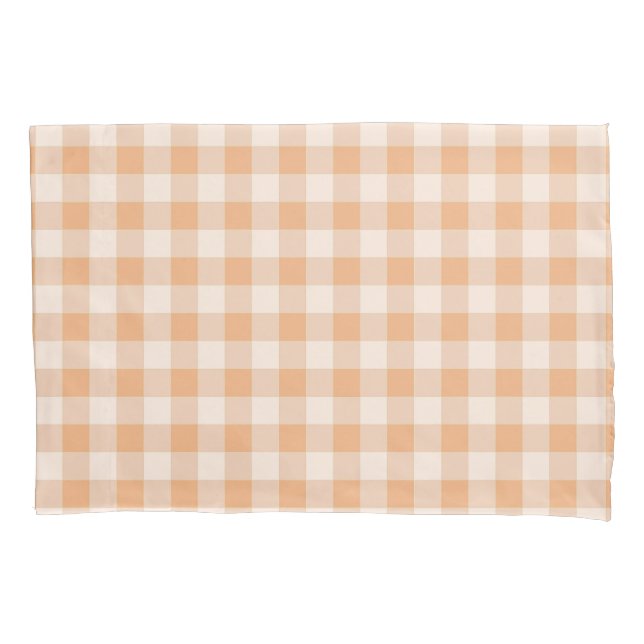 Peach White Checkered Gingham Pattern Pillow Case (Front)