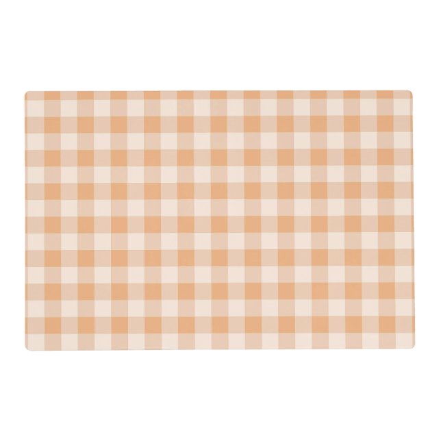 Peach White Checkered Gingham Pattern Placemat (Front)