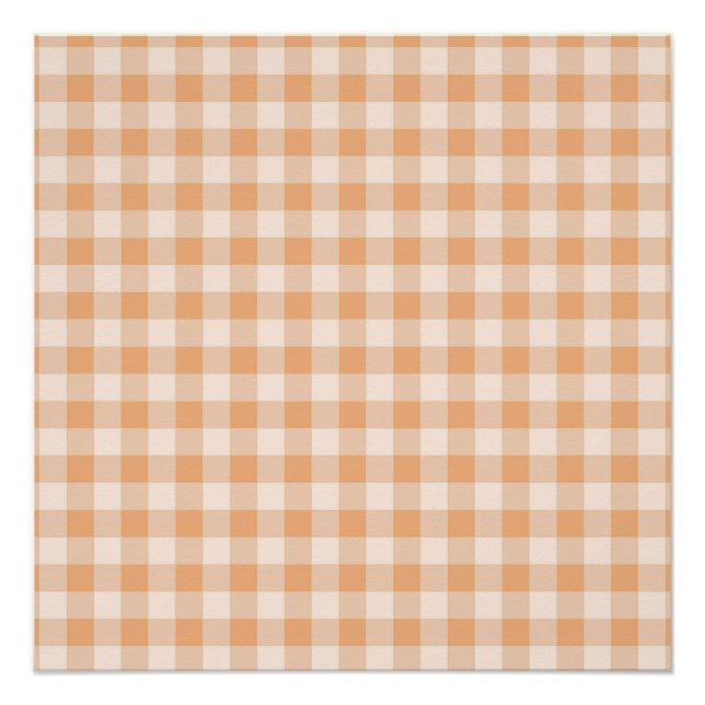 Peach White Checkered Gingham Pattern Poster (Front)