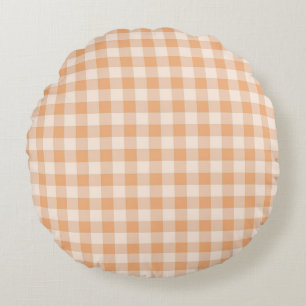 Peach White Checkered Gingham Pattern Round Pillow