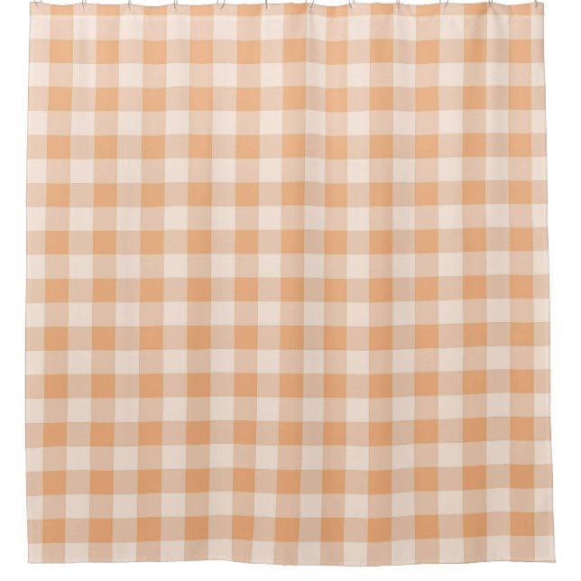 Peach White Checkered Gingham Pattern Shower Curtain (Front)