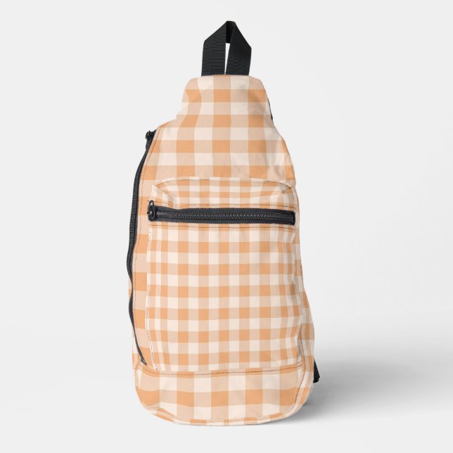 Peach White Checkered Gingham Pattern Sling Bag (Front)