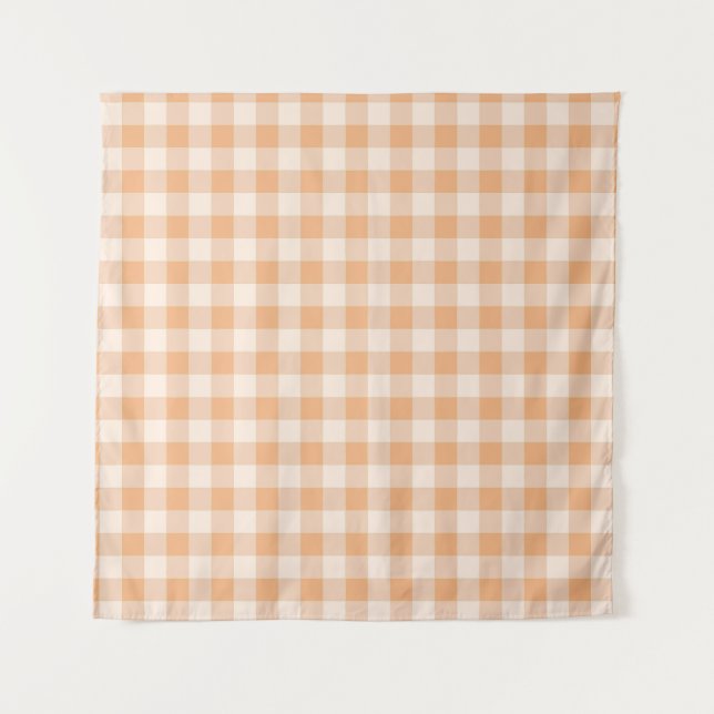 Peach White Checkered Gingham Pattern Tapestry (Front)