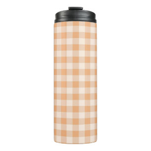 Peach White Checkered Gingham Pattern Thermal Tumbler